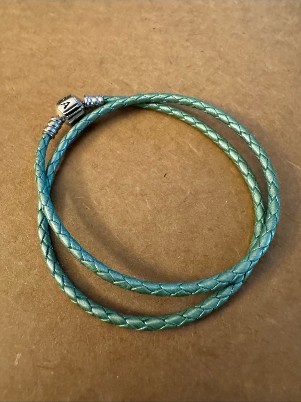 Pandora Teal to Mint Braided Leather Double Wrap Bracelet
